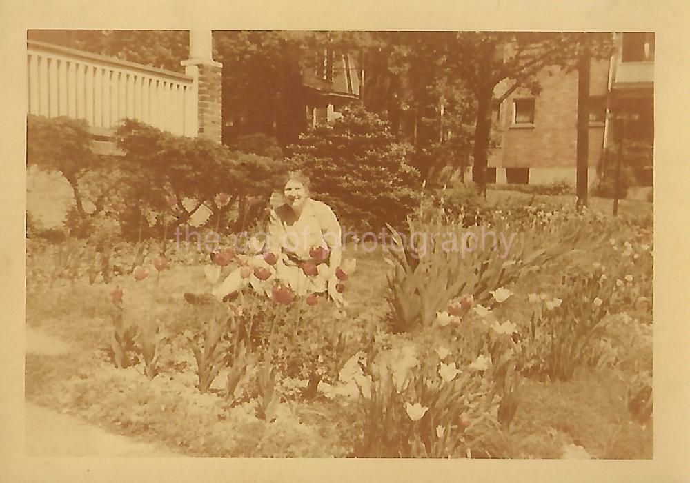 Garden Portrait FOUND Photo Poster paintingGRAPH Color WOMAN Original Snapshot VINTAGE 010 13 V