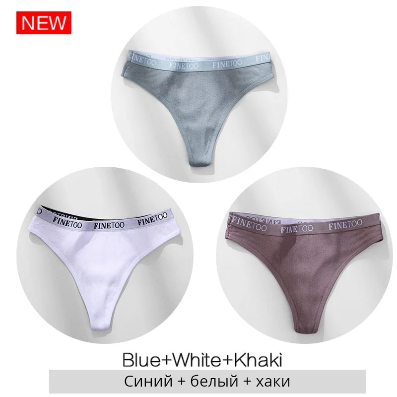 FINETOO Cotton Thongs Women Wide Belt Letter G-string Underwear M-XL Girls T-back Underpants Comfortable Thong Panties Lingerie