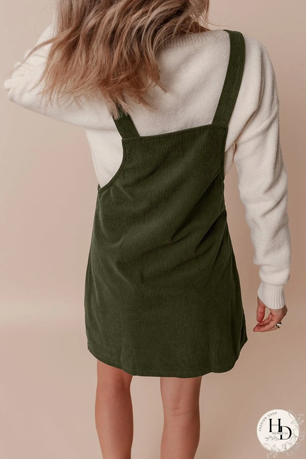 Women's Olive Green Corduroy Mini Dress