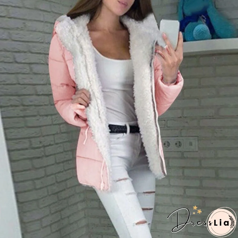 Women Autumn Winter Cotton Solid Color Zipper Hooded Jacket Thickened Warm Cotton Coat Warm Keeping jacket winter jacket women
