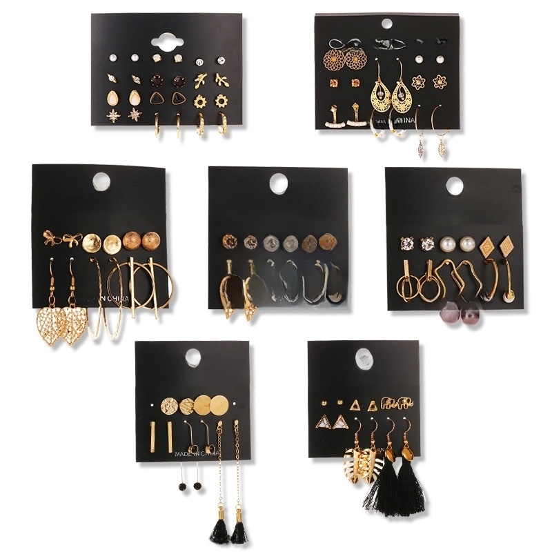 Hot Selling Set Tassel Earrings Metal Simple Card Earrings Female Leopard Print Leaves Hollow Geometric Earrings