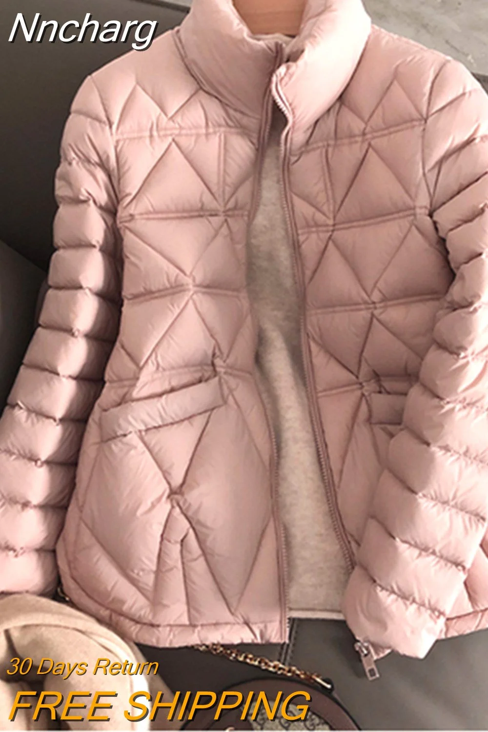 Nncharge Winter Stand Collar Light Down Short Jacket Women 90% White Duck Down Warm Coat Ladies Casual Loose Soft Pink Outwear