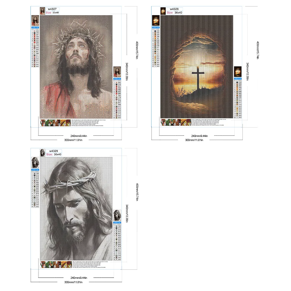 3pcs Diamond Painting - Full Round Drill - Faith(Canvas|30*40cm)