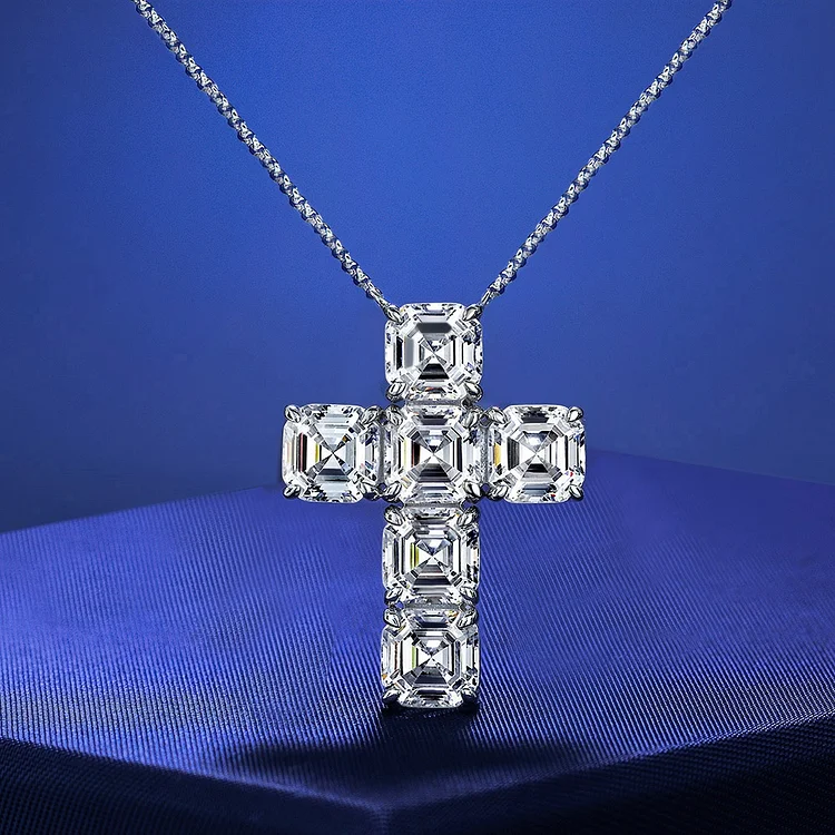 Cross Pendant Necklace White Diamond Yellow Diamond Optional