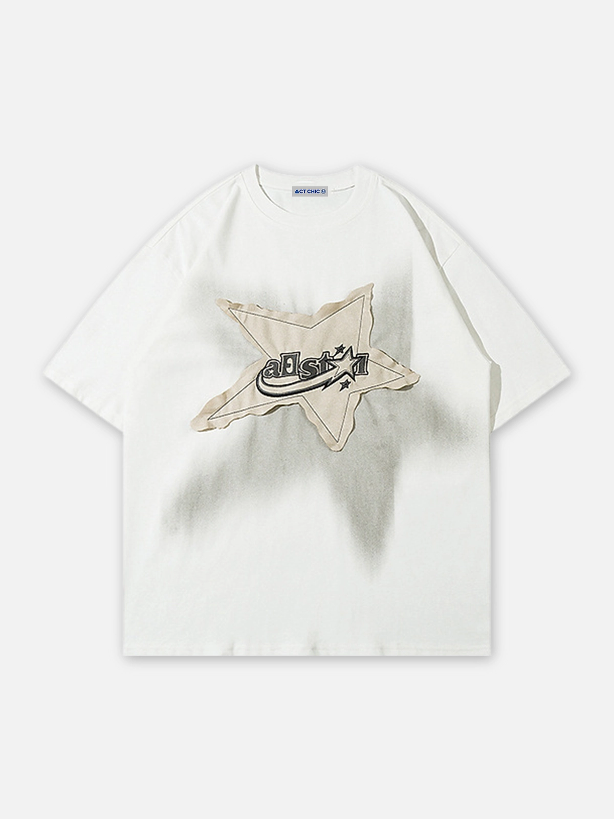 White Y2K Vintage Star Patchwork Graphic Tee Top Front