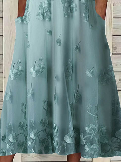 Women Half Sleeve V-neck Solid Color Dress