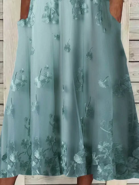 Women Half Sleeve V-neck Solid Color Dress