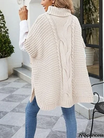 Cable-Knit Half Sleeve Turtleneck Sweater