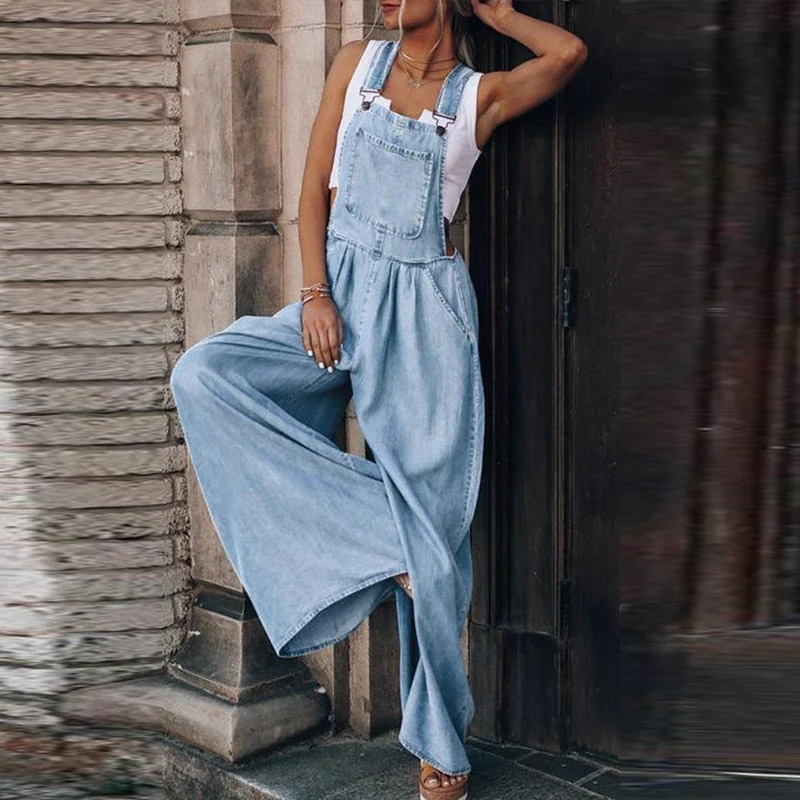 Back to School  Denim Jumpsuits Daily Casual Sleeveless Solid Overalls 2022 Fashion Design Ripped Jean Romper Summer New Women Loose Side Pocket mh0701