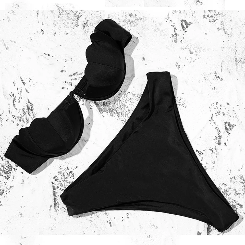 ZTVitality Shell Solid Bikinis Hard Pack Underwire Sexy Bikini 2021 New Arrival Strapless Mid Waist Swimsuit Pink Swimwear Women