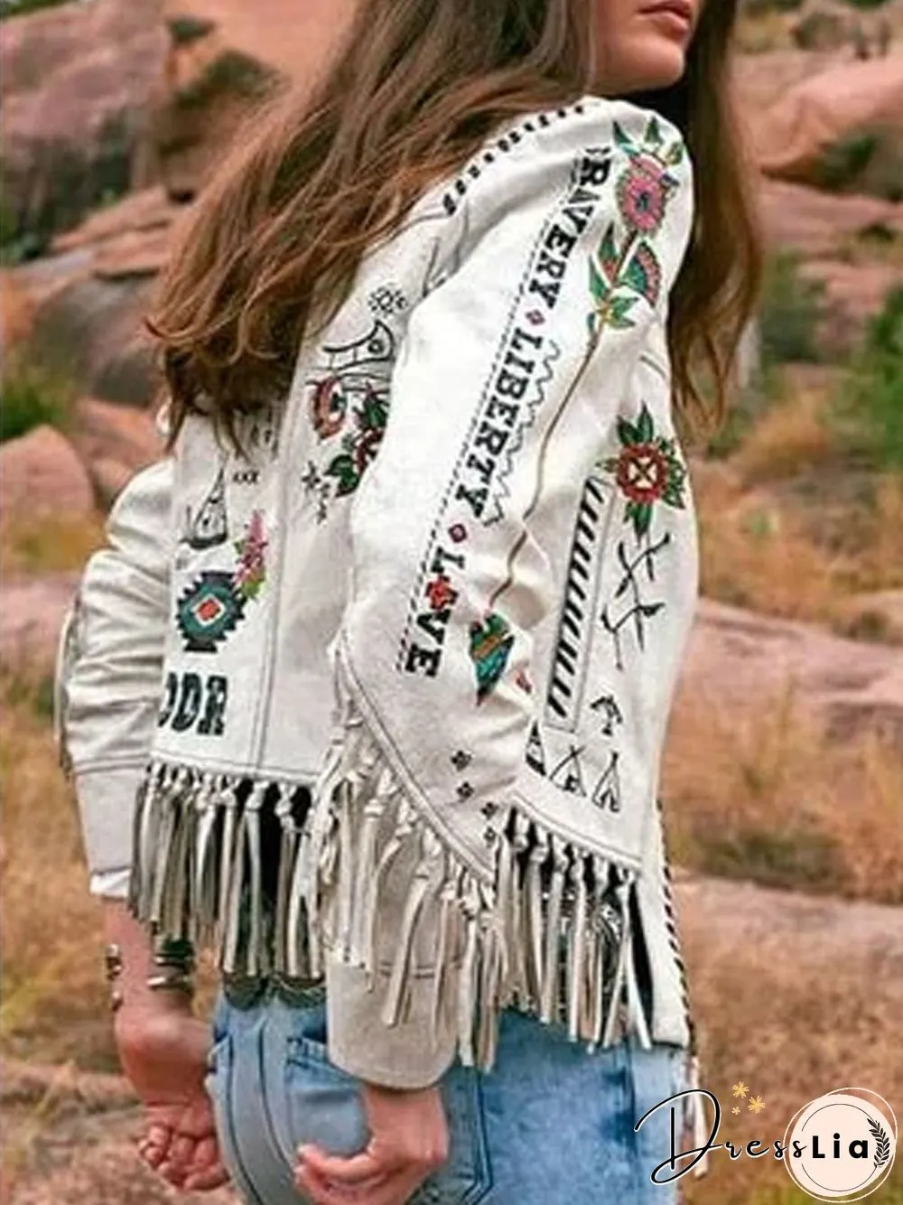 Tassel Printed Patchwork Long Sleeve Outerwear