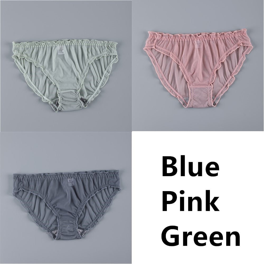 3Pcs Women Sexy Lace Underwear Ruffle Panties Japanese Lolita Style Transparent Seersucker Lingerie Hollow Out Briefs Solid