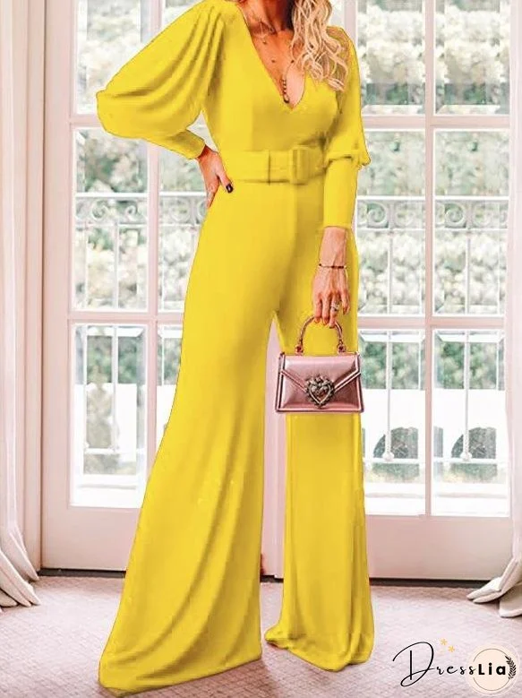 Jumpsuits V-Neck Long Sleeve High Waist Fashion Jumpsuit for Women