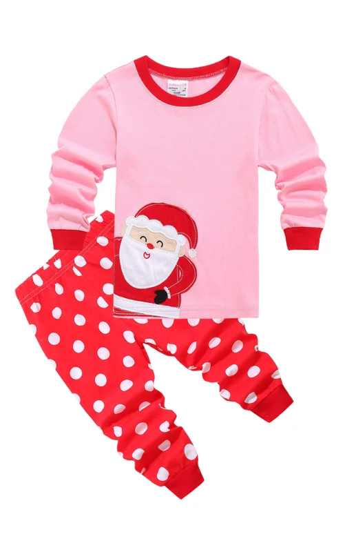 Children's Cotton Crew Neck Long Sleeve Trousers Print Christmas Suit Flusfy
