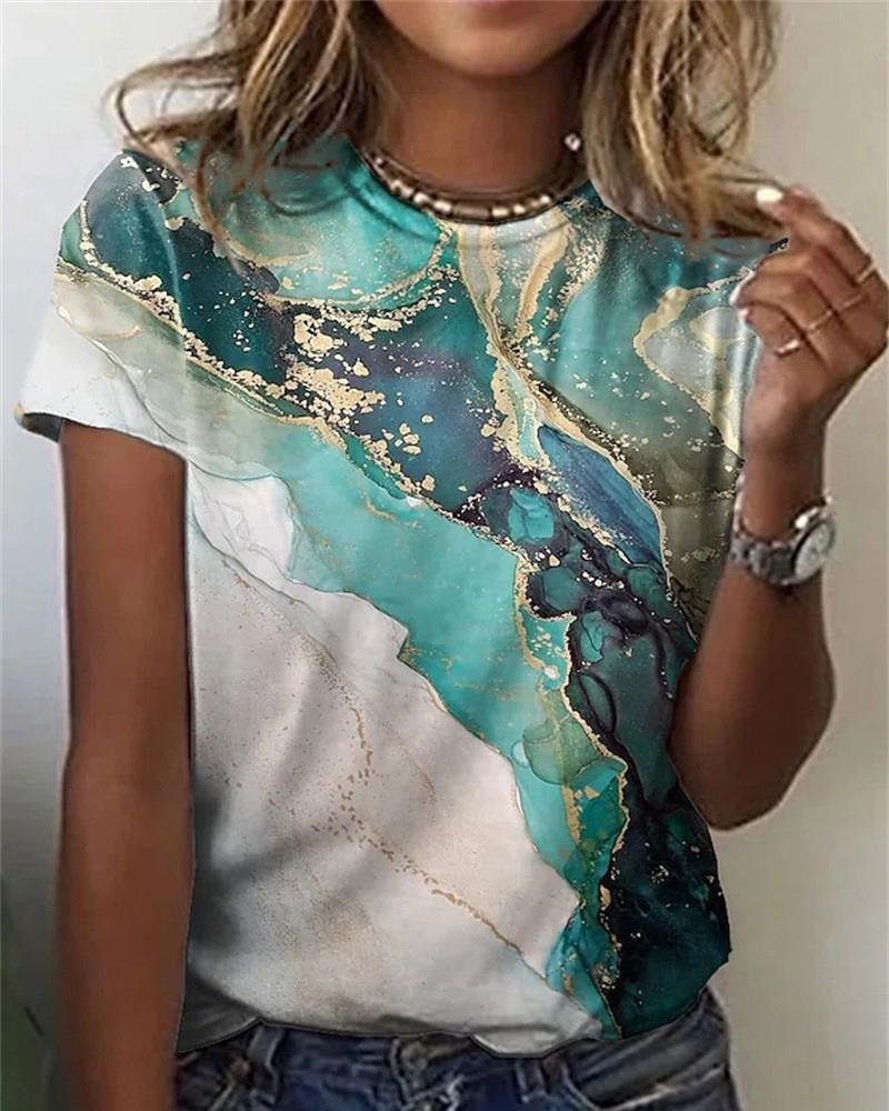 Casual Crew Neck Short Sleeve Printed T-Shirt