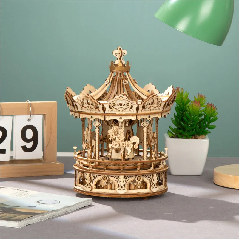 ROKR Romantic Carousel Mechanical Music Box 3D Wooden Puzzle AMK62