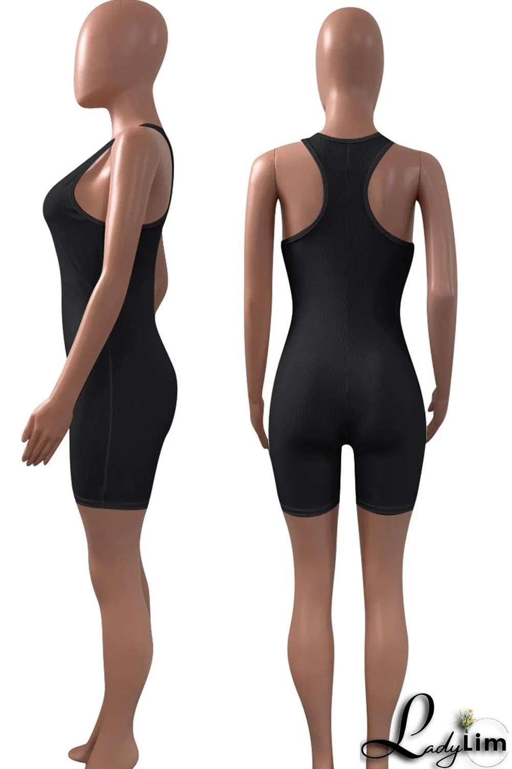 Black Casual Sportswear Solid Split Joint U Neck Regular Jumpsuits