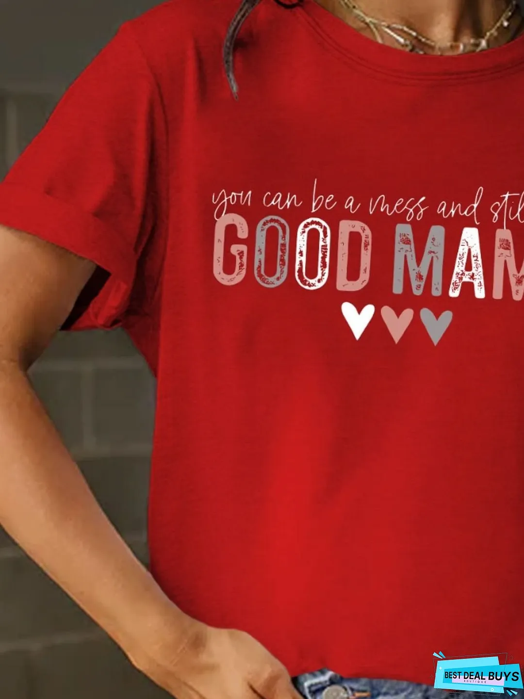 Full Size Letter Graphic Round Neck Short Sleeve T-Shirt