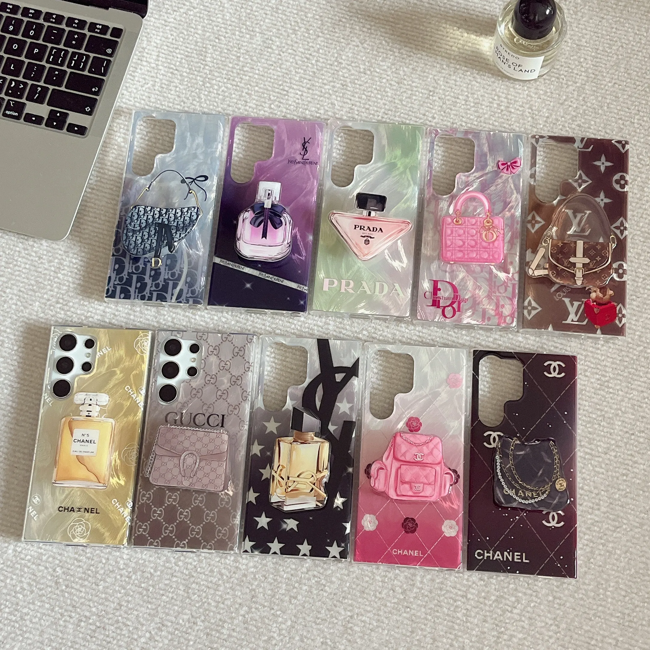 Chanel Luxury Monogram Logo Airbag Stand Samsung Galaxy S Series Phone Case