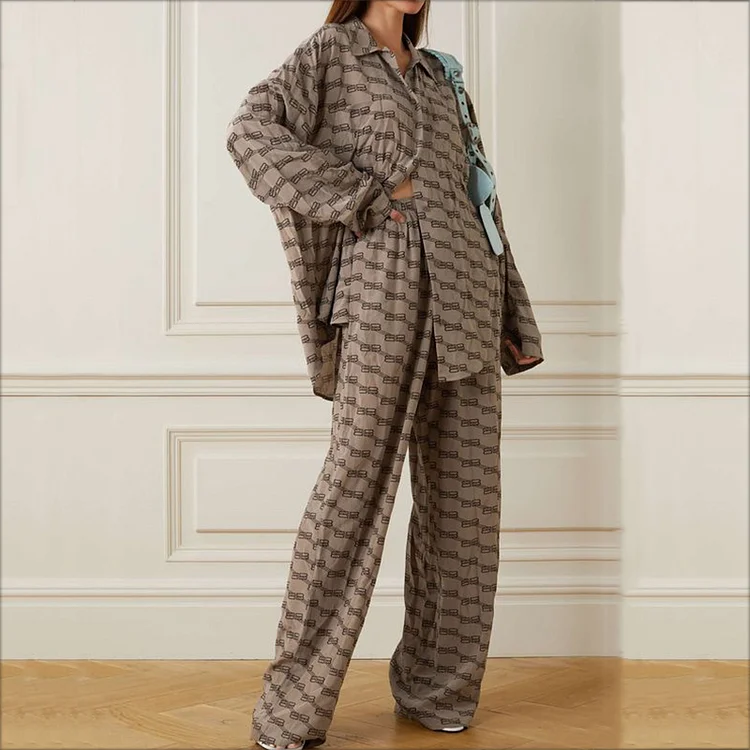 Trendy Geometric Print Shirt Two-Piece Set