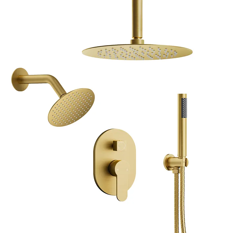 EVERSTEIN 10" Rainfall Shower System with Handheld in Brushed Gold
