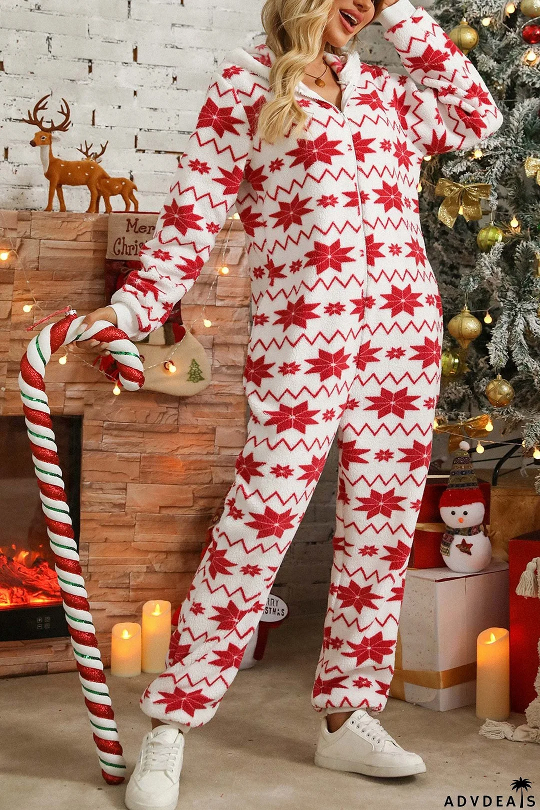 Snowflake Hooded Plush Jumpsuits