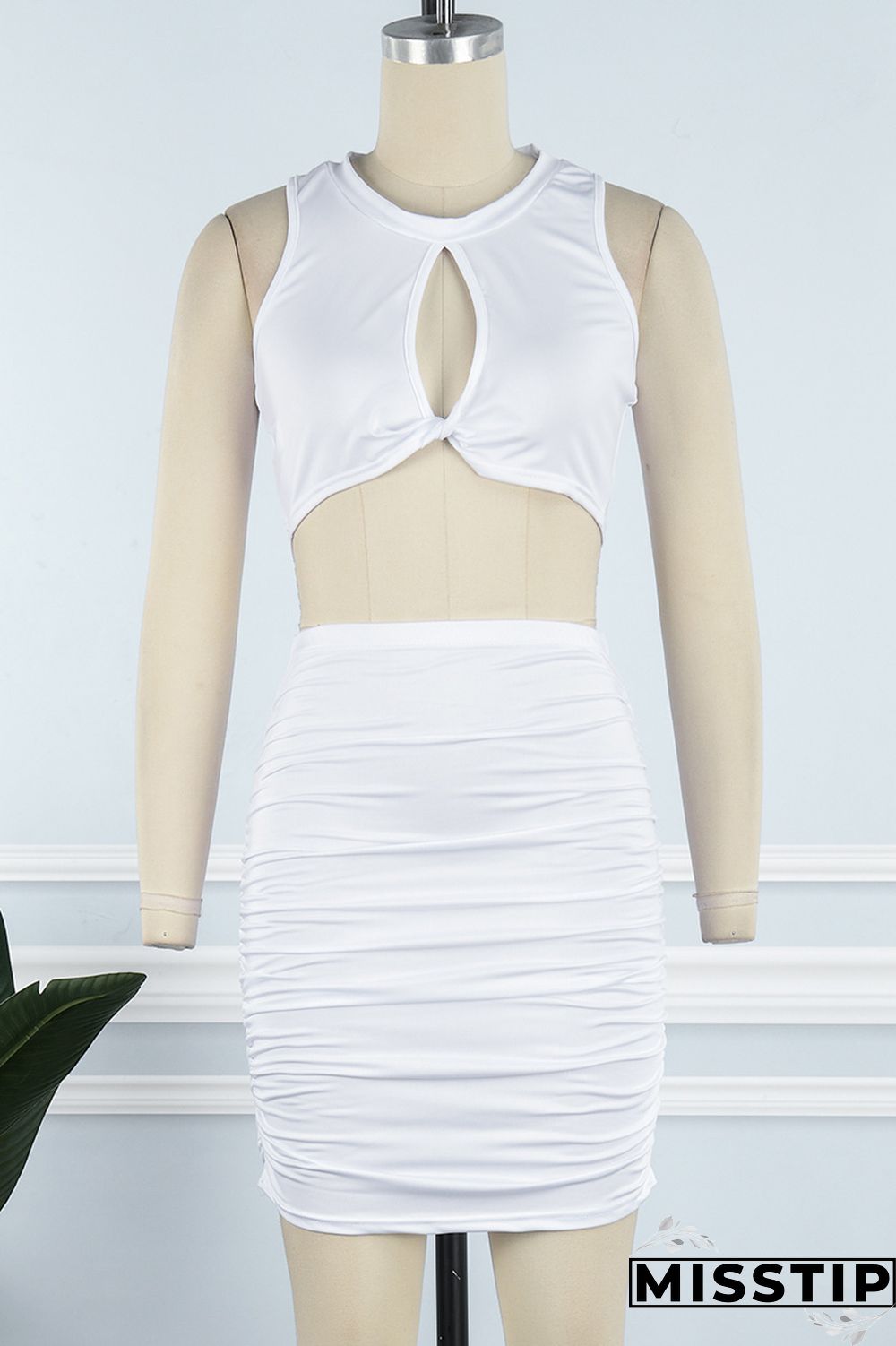 Orange Sexy Casual Solid Hollowed Out Fold O Neck Sleeveless Two Pieces