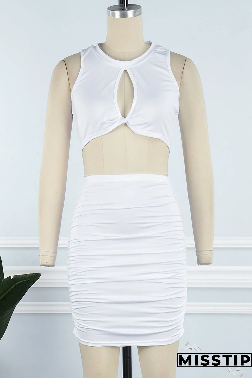 Orange Sexy Casual Solid Hollowed Out Fold O Neck Sleeveless Two Pieces