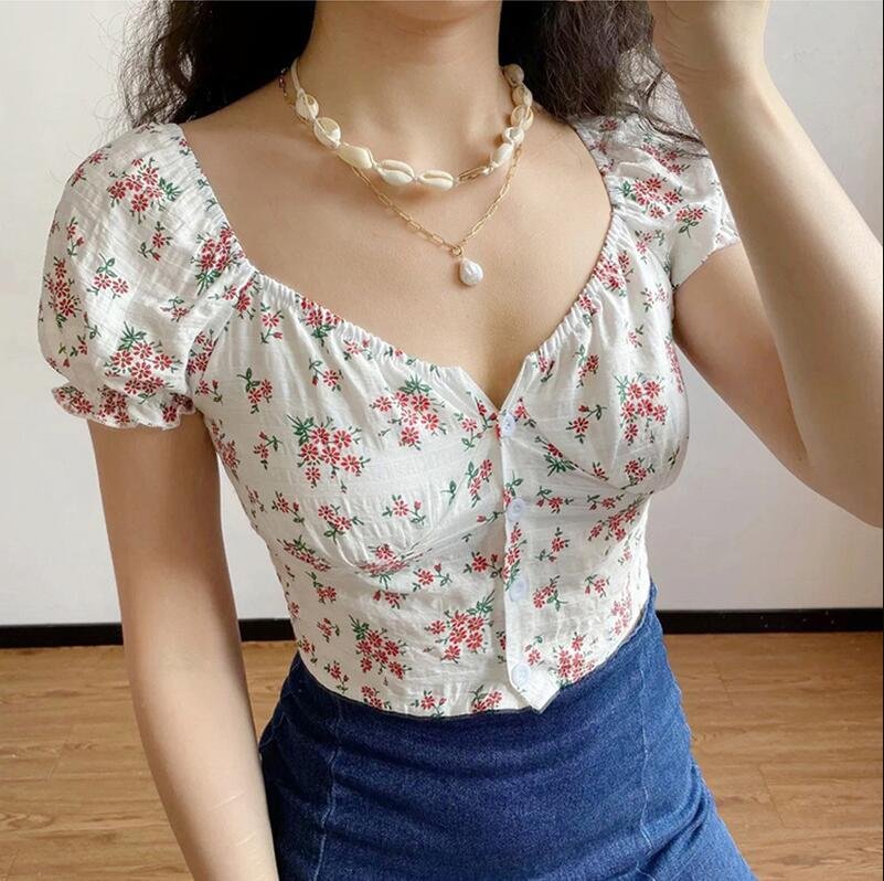 FLORAL PUFF SLEEVE CROP TOP