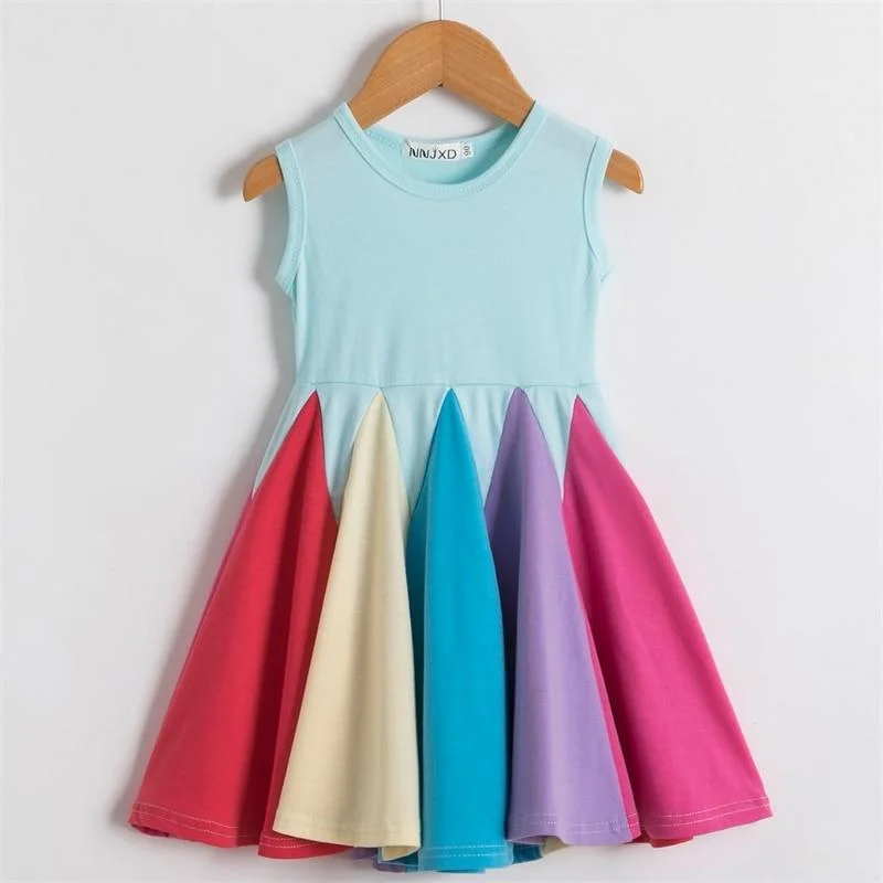 2021 New Girls Dress Sleeveless Rainbow Color Kids Clothes Fashion Princess Dresses Toddler Girl Clothing 2-6T Carnival Dress
