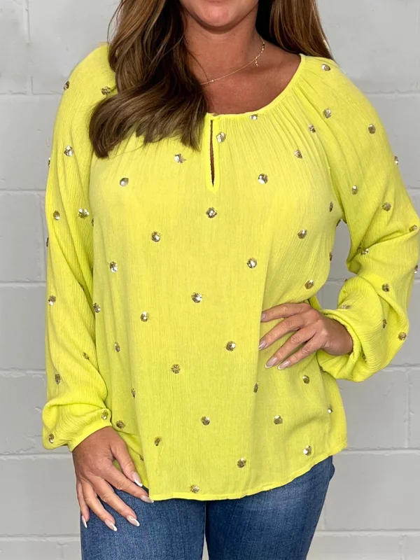 Women's golden polka dot long-sleeved top