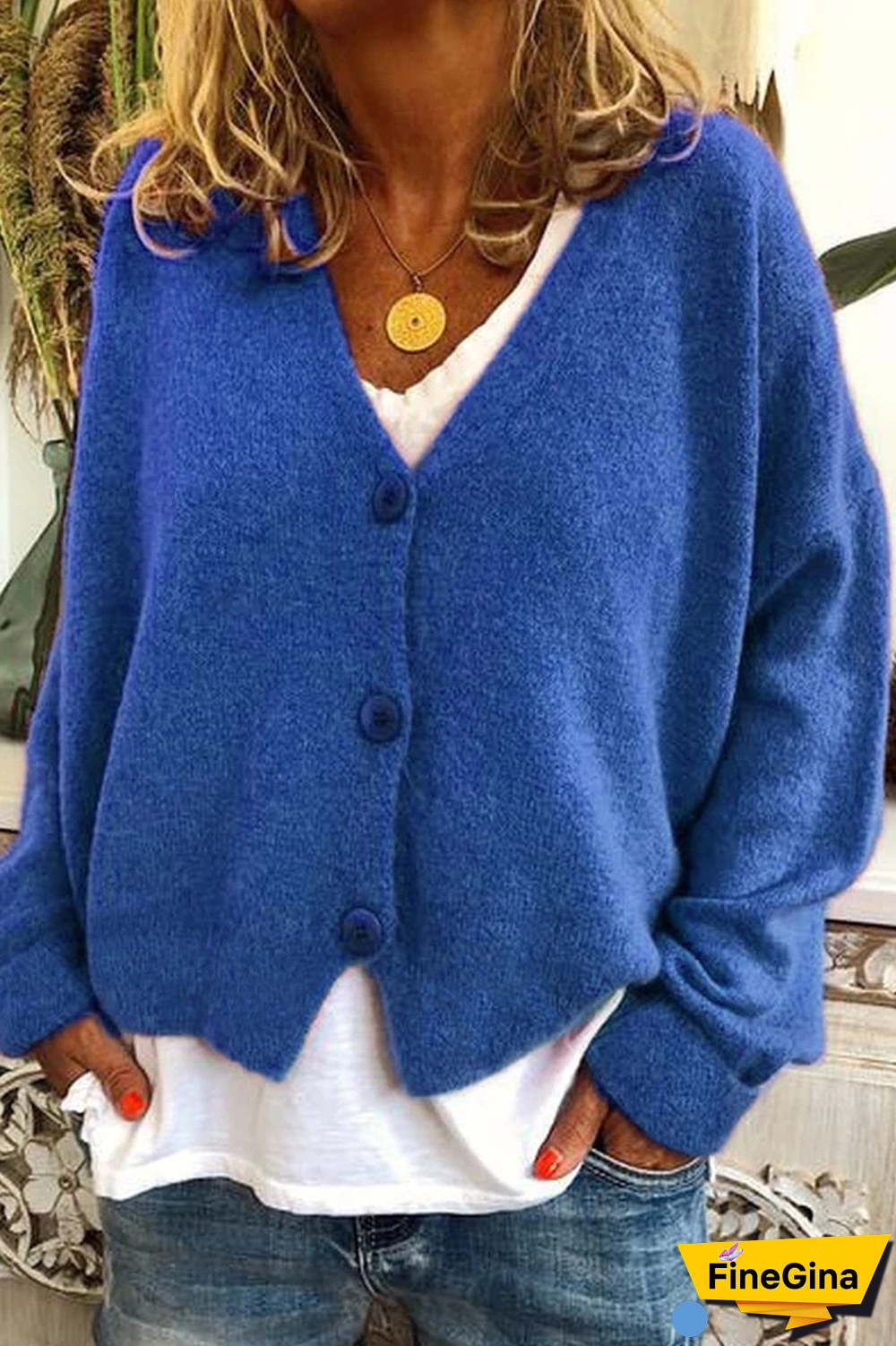 V-Neck Button Knitted Cardigan