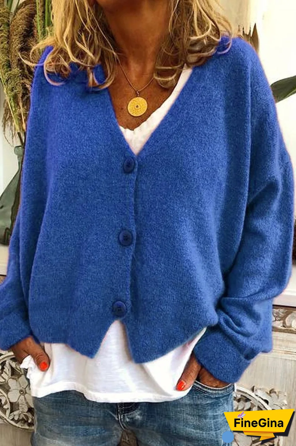 V-Neck Button Knitted Cardigan