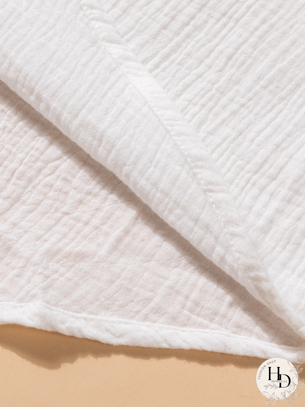 White Crinkled Casual Top with Balloon Sleeves