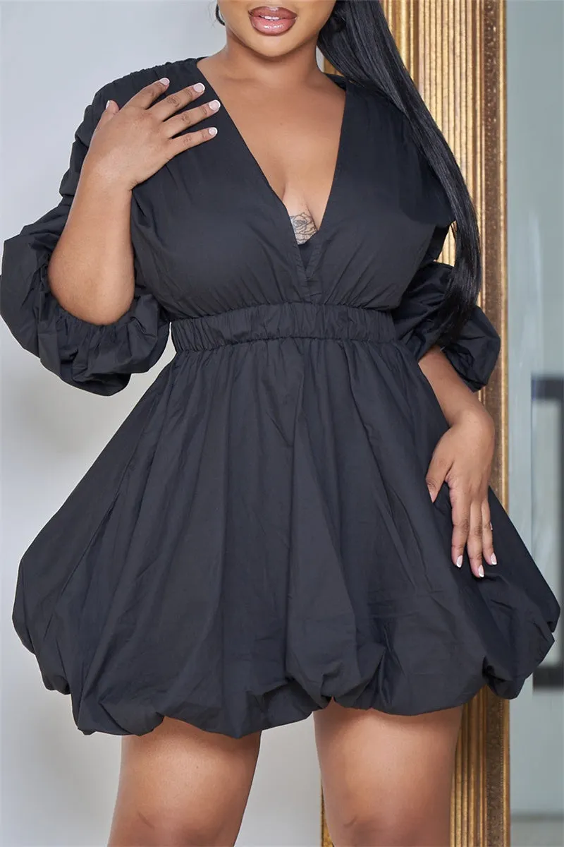 Casual Solid Lace V Neck A Line Dresses(No accessories) main image 1