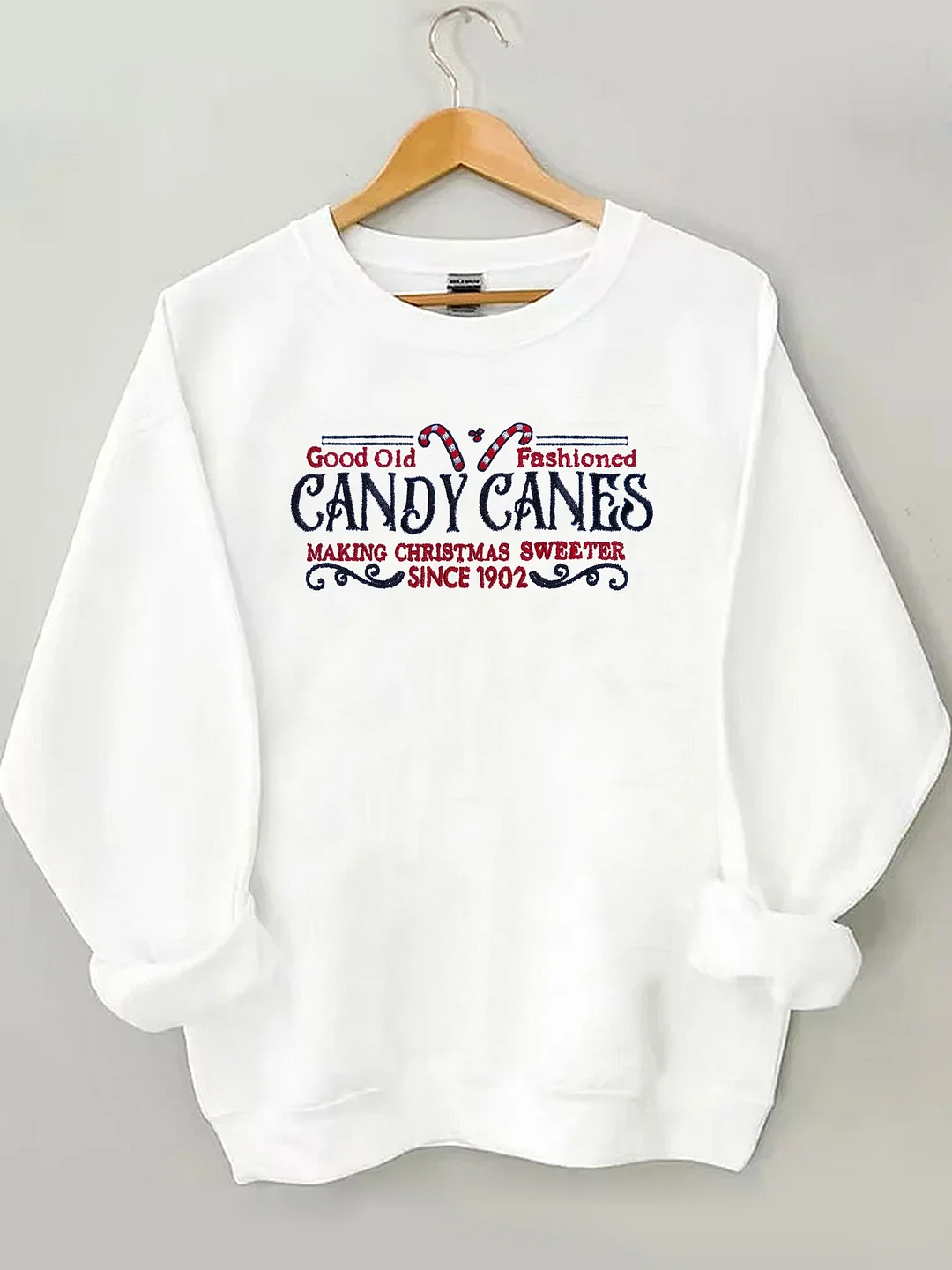 Eagerlys Candy Cane Christmas Embroidered Sweatshirt Eagerlys
