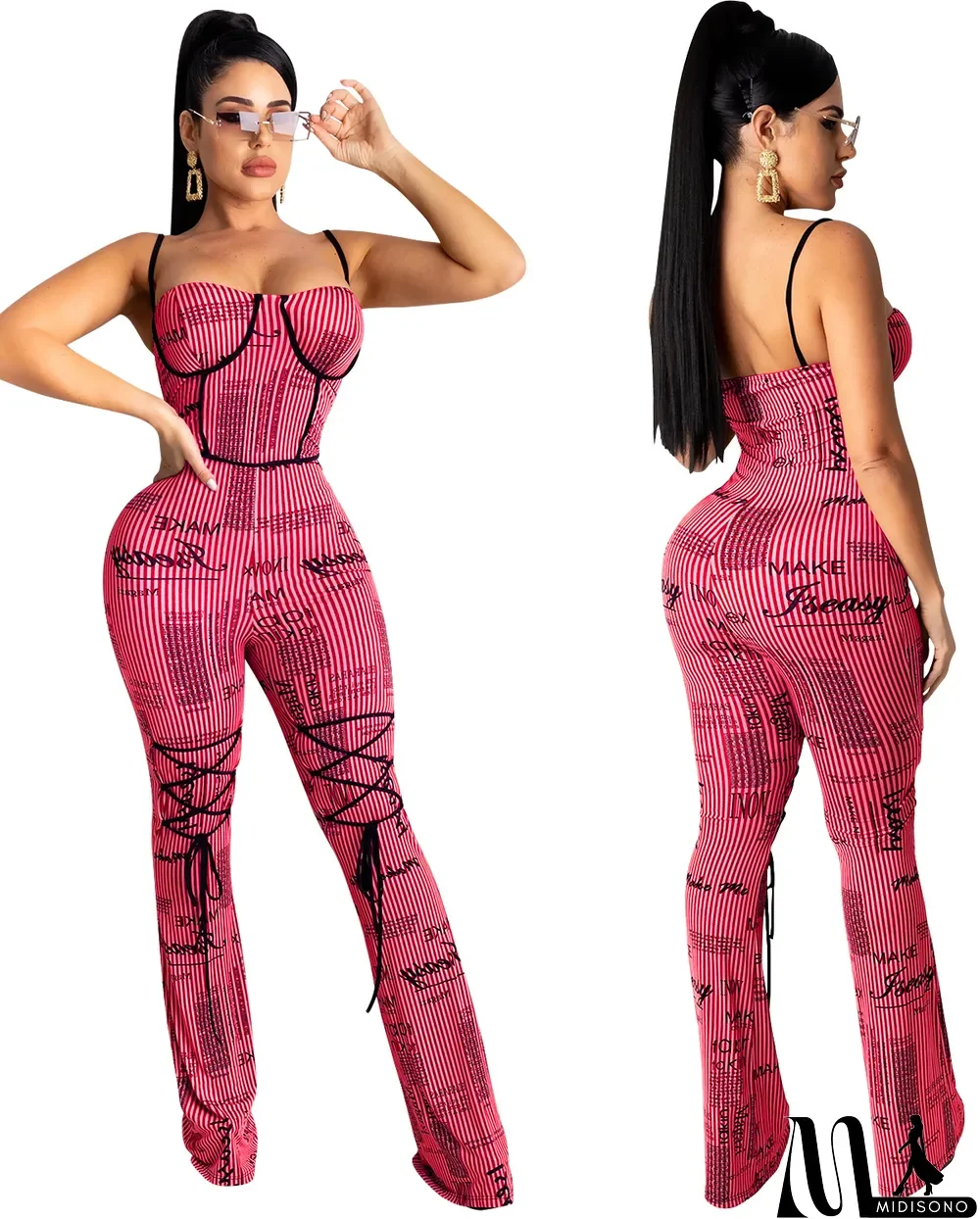 MidiSono - Summer Print Stripes Strap Party Jumpsuit