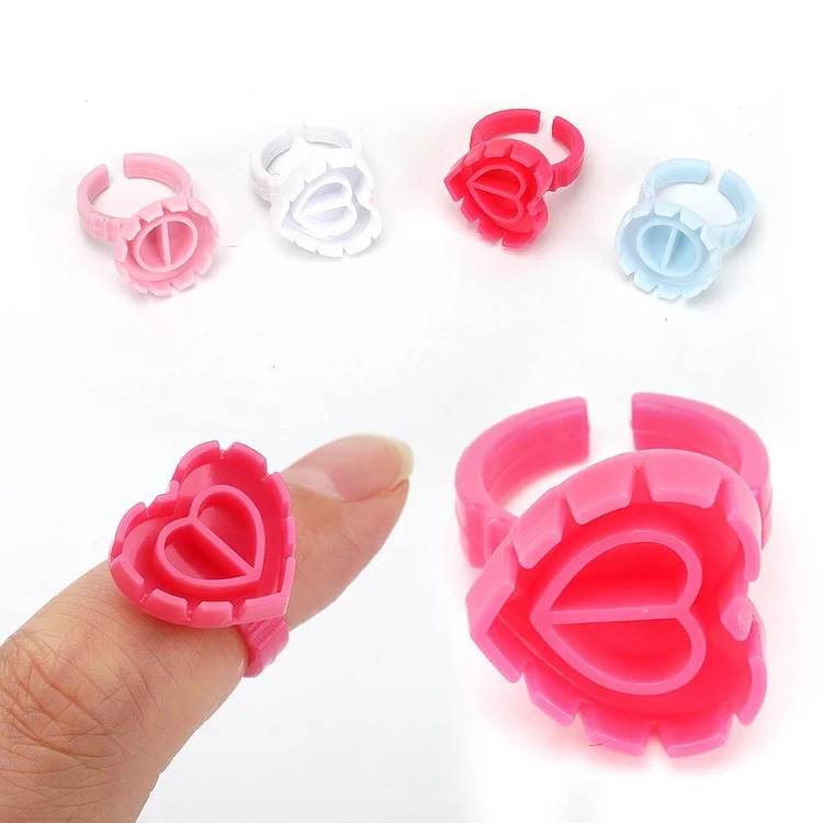 Wholesale Disposable Eyelash Glue Ring &ndash; Heart Shape Plastic Glue Holder (100pcs/Pack)