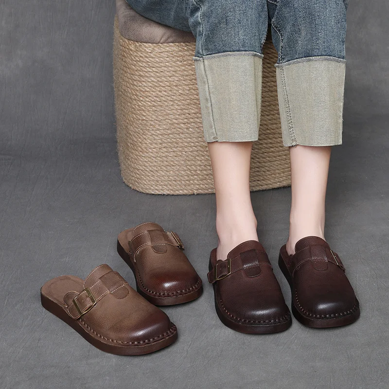 Yyvonne Cowhick Retro Birken Shoes Half-Slippers Women Thick Summer New Lazy Outside Wearing Bag Head Slippers