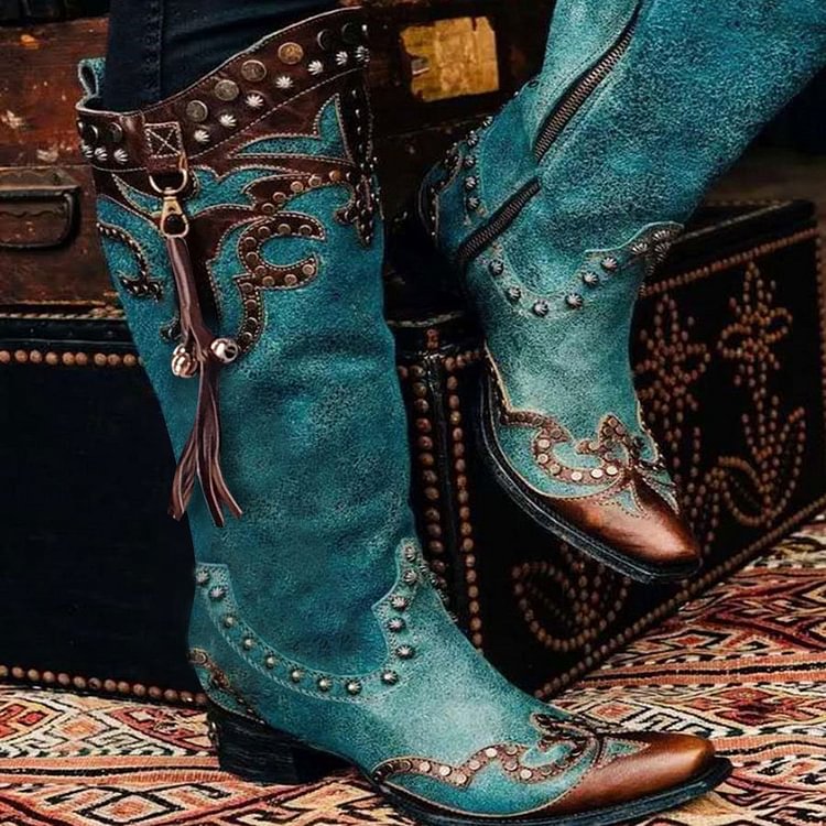 Casual Studded Tassel Embroidered Tall Women's Boots