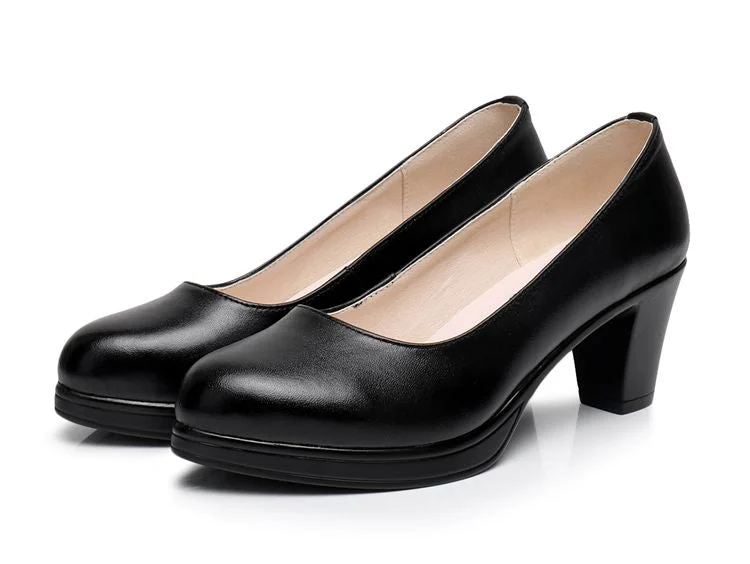 GKTINOO Genuine Leather shoes Women Pointed Toe Pumps Sapato feminino High Heels Shallow Fashion Black Work Shoe Plus Size 33-43