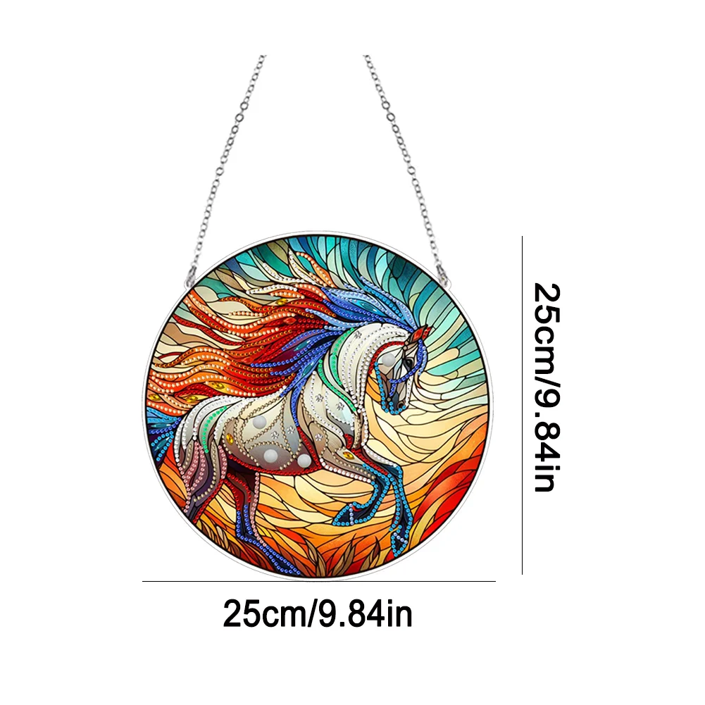 DIY Horse Stained Glass Acrylic Diamond Painting Hanging Pendant for Home Wall Decor