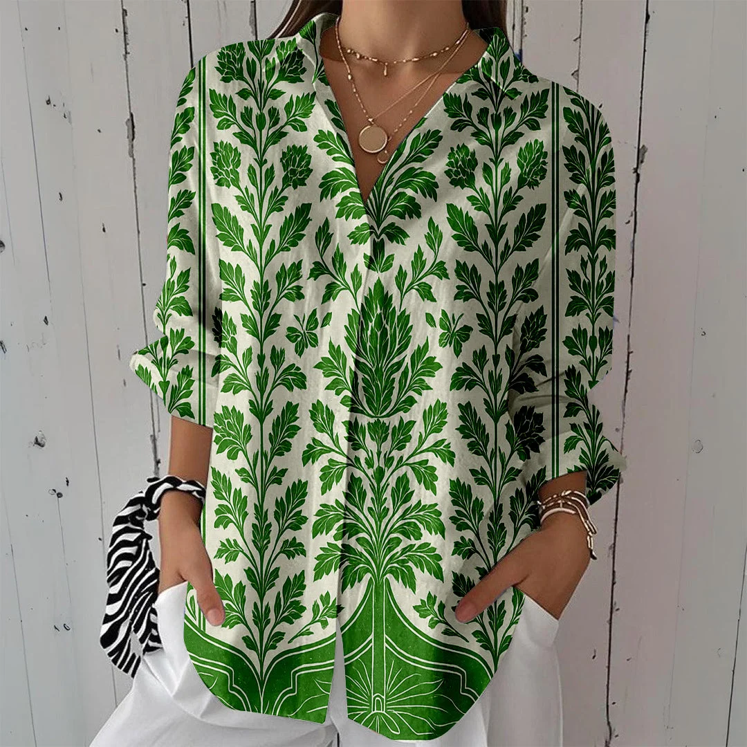 Style & Comfort for Mature Women Women Floral, Green DZCL0127 3/4 Sleeve Shirt Collar Printed Button Tops