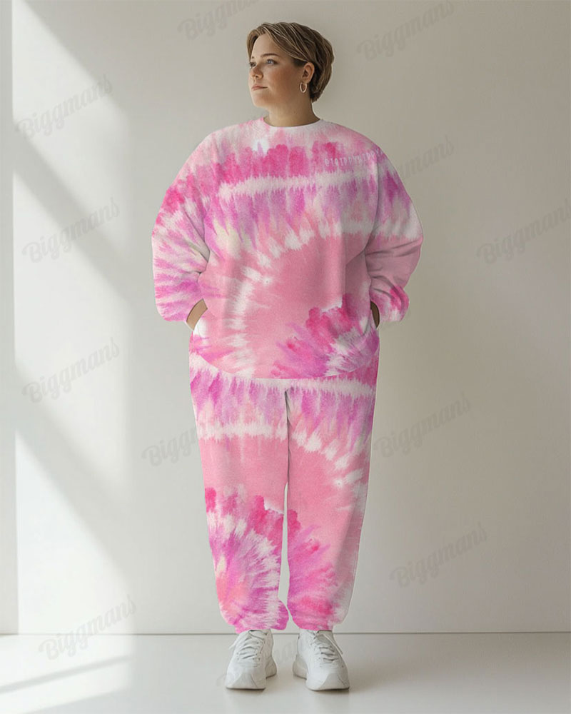 Women's Casual Daily Gradient Tie Dye Print Plus Size Hoodie Suit