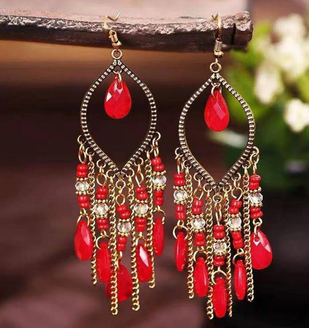 Retro water drops round beads all-match earrings