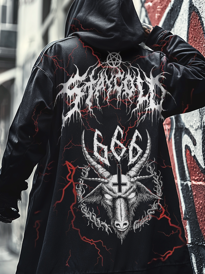 Men's Satanic Blood Devil Goat 666 Skull Priest 3D Printed Casual Hooded Jacket