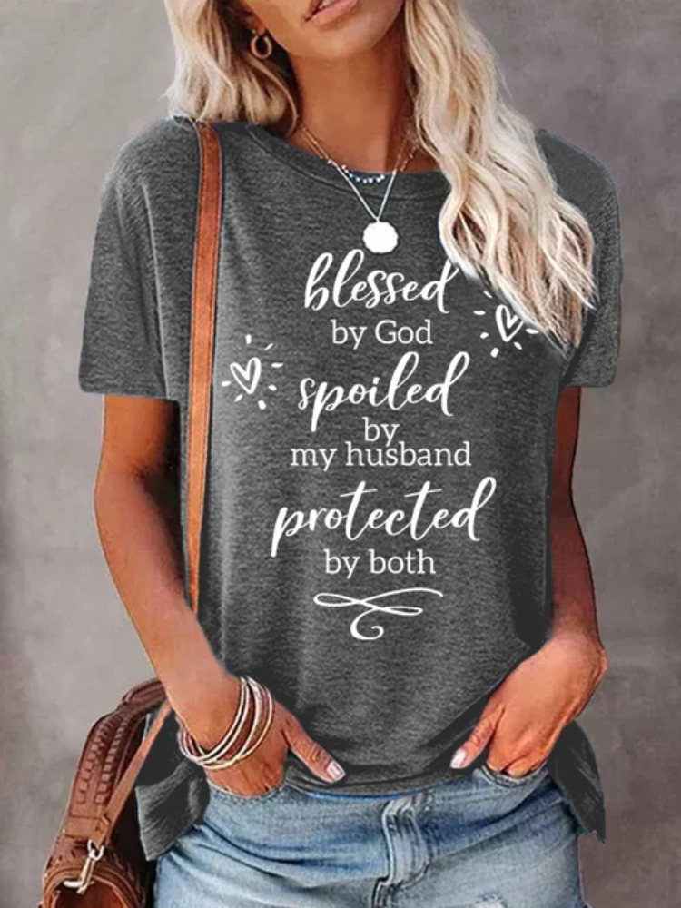 VChics Women's Blessed By God Spoiled By My Husband Protected By Both Tee