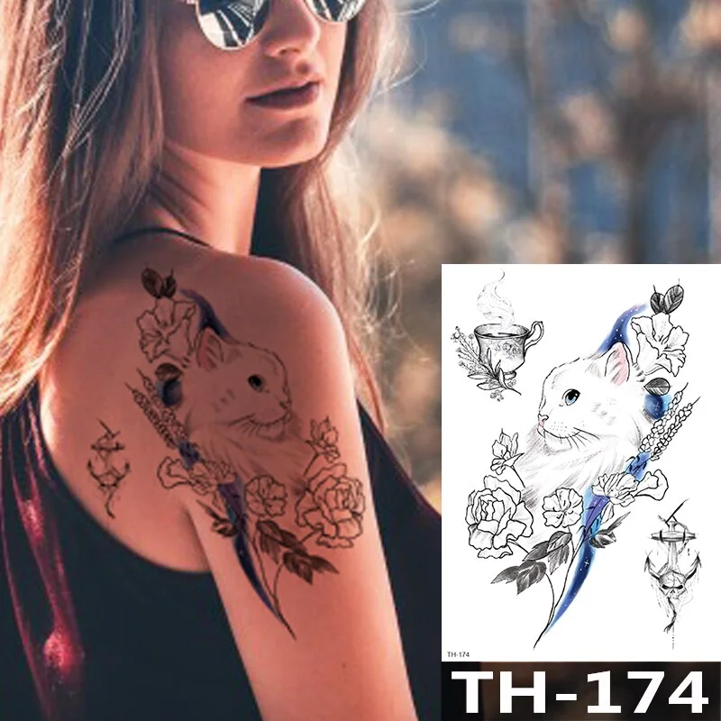 Waterproof Temporary Tattoo Sticker Flower Cute Cat Water Transfer Body Art Flash Fake Tatoo