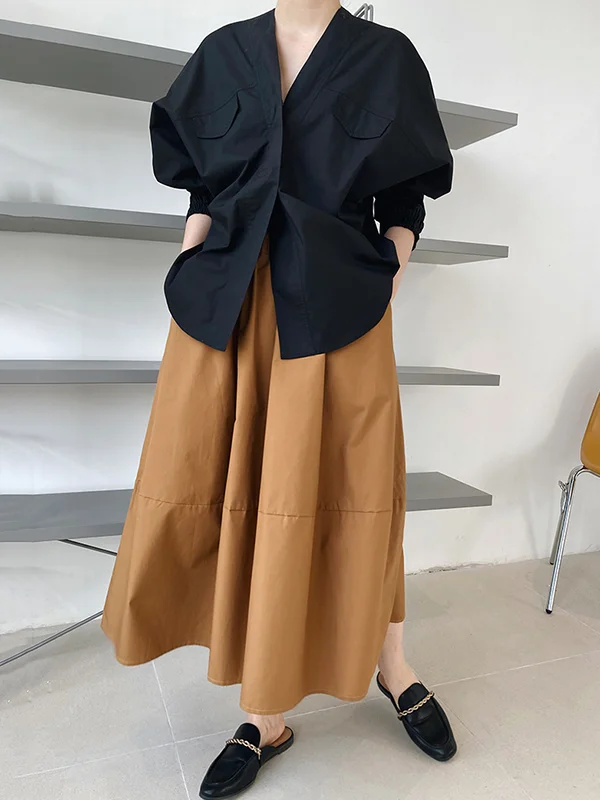 Stylish A-Line Elastics Solid Color Skirts