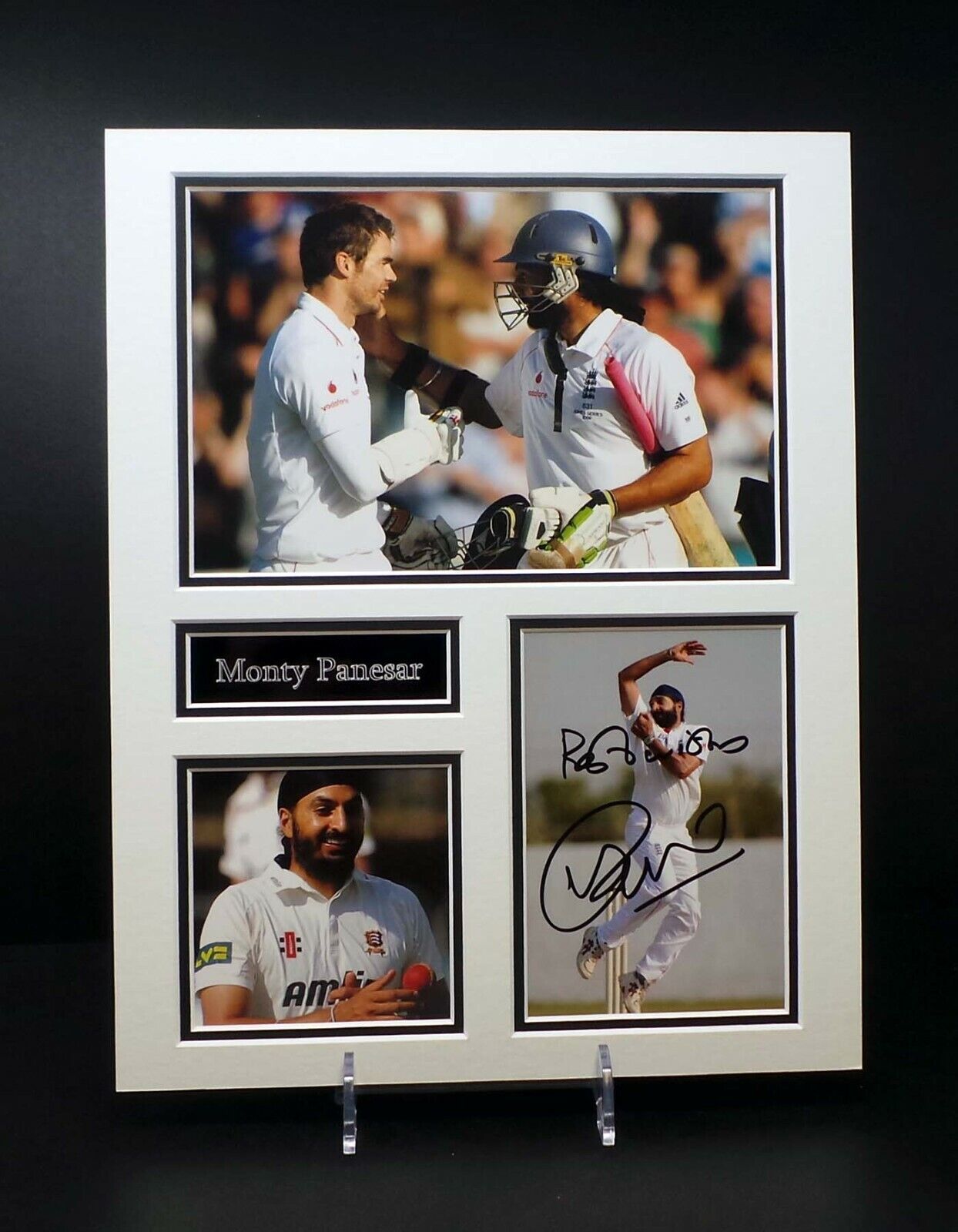 Monty PANESAR Signed England Mounted Cricket Photo Poster painting Display 1 AFTAL RD COA